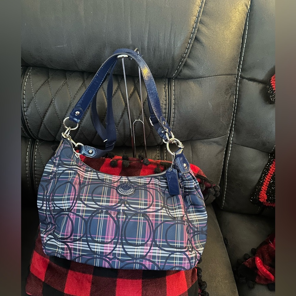 Coach Ashley Tartan Plaid Shoulder Bag with Crossbody Strap & Care Card 2013
